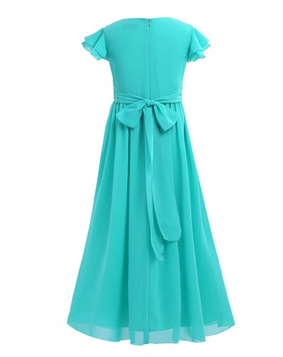 Girls' Flutter Sleeves Ruffles Bridesmaid Prom Gown Party Long Flower Girl Dress - Picture 77 of 93