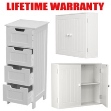 Bathroom Storage Cupboard Cabinet Unit Shelf White Drawers Shelving - Cheapest