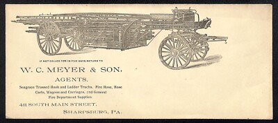 c1910? W.C. Meyer & Son Illustrated Seagrave Hook and Ladder Truck Cover Scarce