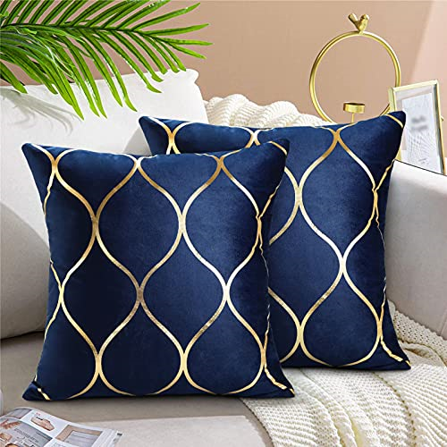 Hanrunsi Navy Blue Cushions Cover Dark Blue with Gold Pillow Covers 16