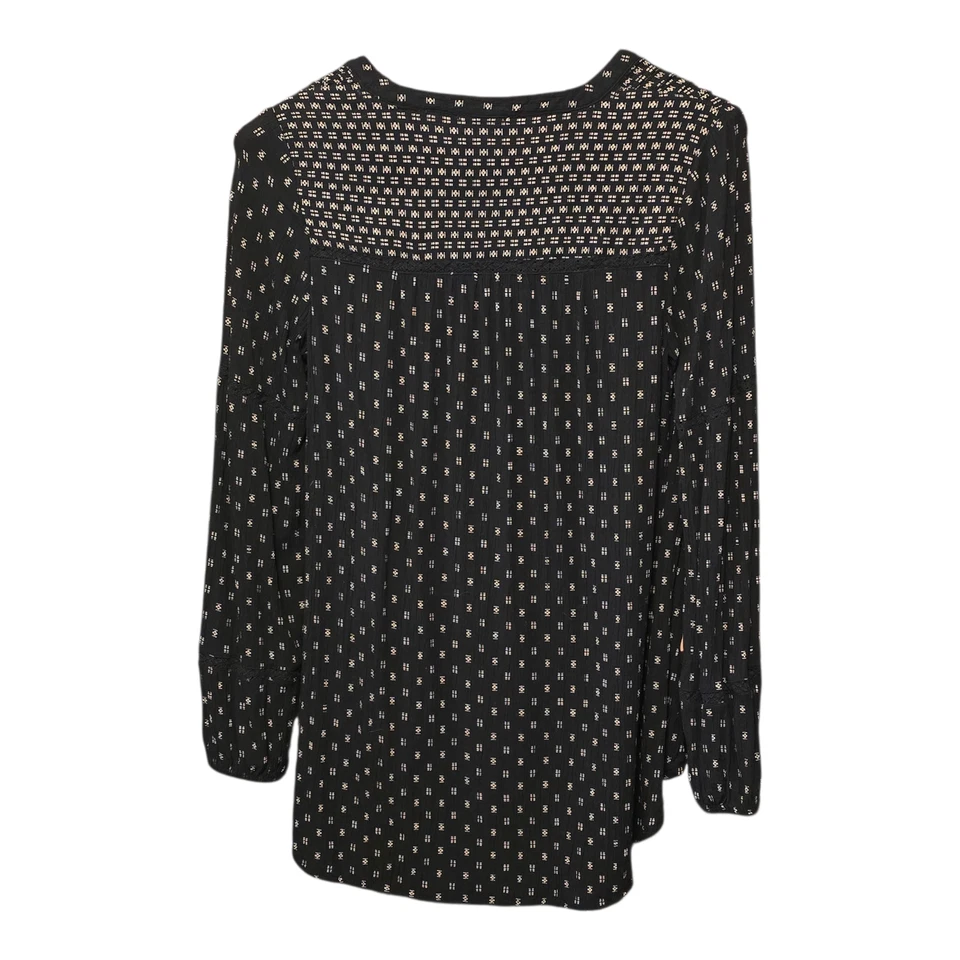 Top FatFace para mujer talla 8 negro/marfil estampado encaje cuello en V dobladillo alto-bajo boho campesino Foto 2 de 4