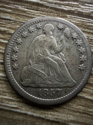 1857 Seated Liberty Half Dime 5c US Coin 90% Silver Full Liberty Wreath