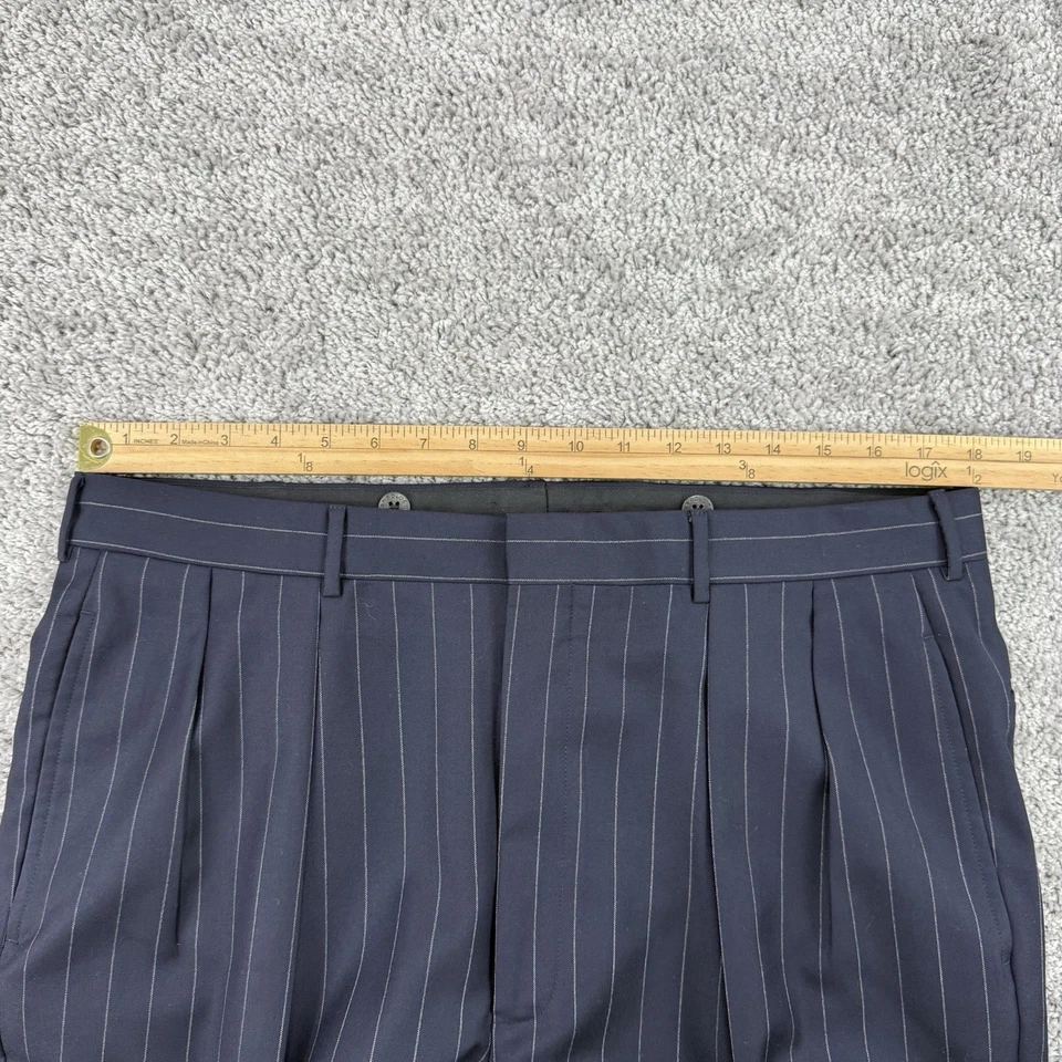 Pantalones Polo Ralph Lauren Para Hombre Talla Etiqueta-41R/Se Ajusta-36x30 Azul Marino/Gris Lana a Rayas Foto 3 de 4