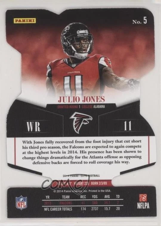 2014 Panini Elite Status Red Die-Cut /25 Julio Jones #5 - Image 2 of 2
