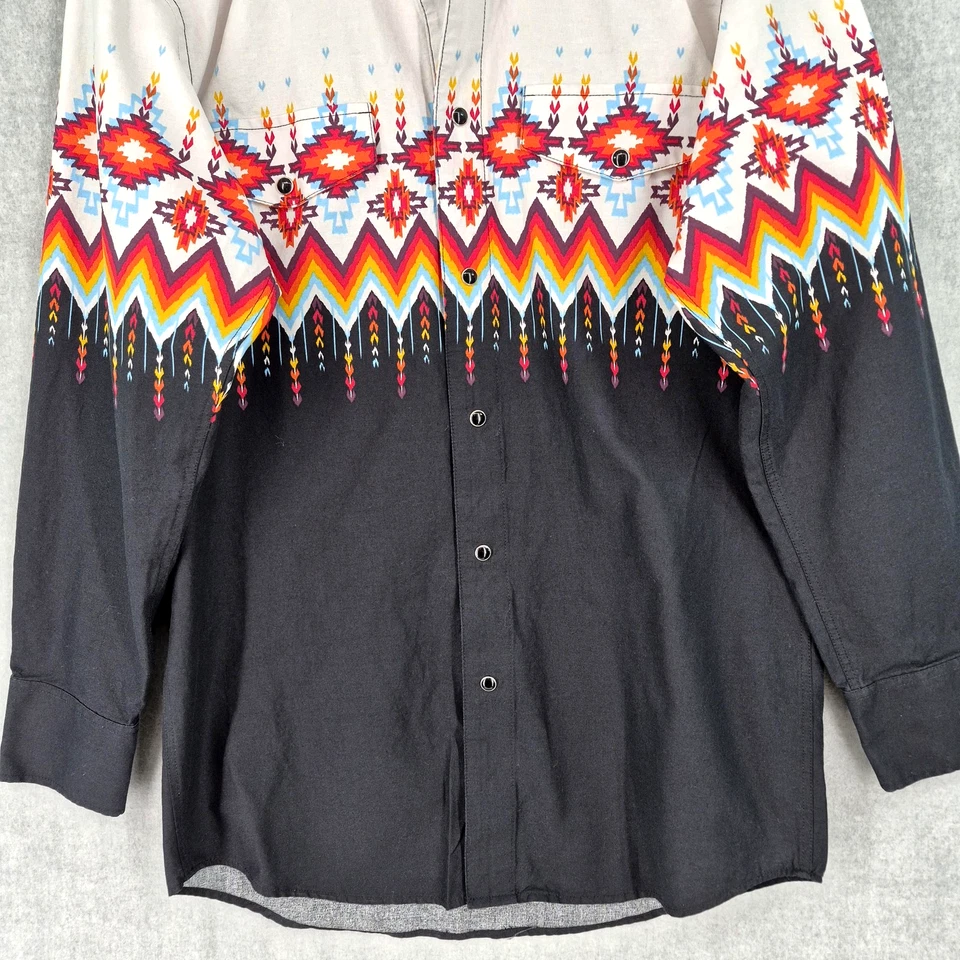 Panhandle Shirt Mens Small Black Aztec Western Pearl Snap Rodeo Southwestern - Image 4 of 4