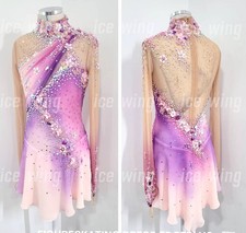 Ice Figure Skating Dress Elasticity Competition Skating Jeweled pink dyeing