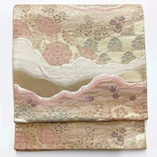 6657 Japanese Vintage Fukuro Obi Belt Kimono Fabric Silk Traditional Gold