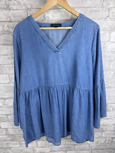 Lane Bryant Popover Top Bell Sleeve Women's 14/16W Blue Chambray Denim Coastal - Picture 2 of 14