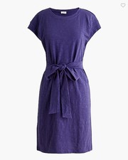 New J Crew Knit Tie Waist T-shirt Dress Riverbed Blue Sz S Cotton Crew Neck