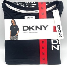 NEW DKNY 2-Piece Pajama Set Size Medium Black  White Capri T-Shirt