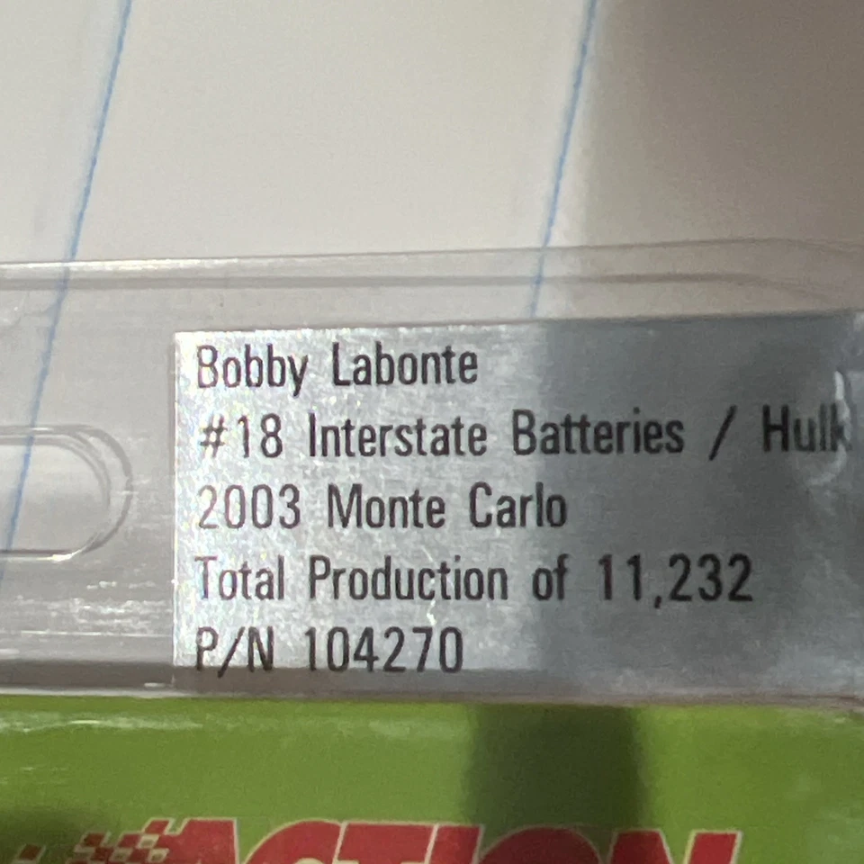 Baterías interestatales Bobby Labonte 2003 acción 1/64 Hulk Chevy Monte Carlo Foto 3 de 4