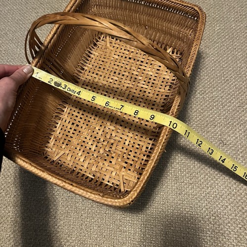 Cesta de reunión vintage tejida de bambú con mango rectangular Boho Cottage - Imagen 10 de 11
