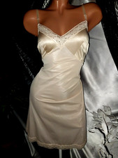 VTG SILKY NYLON PINCH PLEAT BODICE LACY MINK SHIMMERY DRESS SLIP Vanity F 38 40