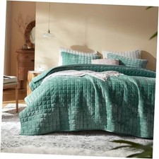 Velvet Quilt King Size-98''x106'', Lightweight Aqua Green Velvet Comforter