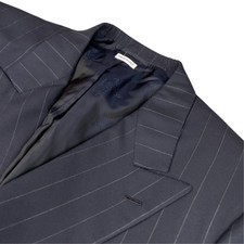 Brioni Men's Tiberio 100 Wool Double Breasted Blazer Navy Stripe   Italy   42R
