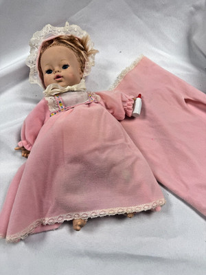 Vintage 1979 Baby Little Love Puppet Doll 13 Inch Animal Fair Pink Dress Bonnet