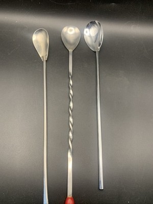 Vintage Bar Mixing Spoons Twisted Handle Ice Breaker Swizzle Silver Tone Lot 2
