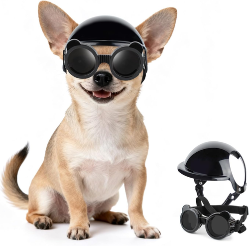 Extra Small Dog Goggles and Xsmall Dog Helmet, 2Pcs Anti-Uv Doggy Sunglasses Cat - Afbeelding 1 van 7