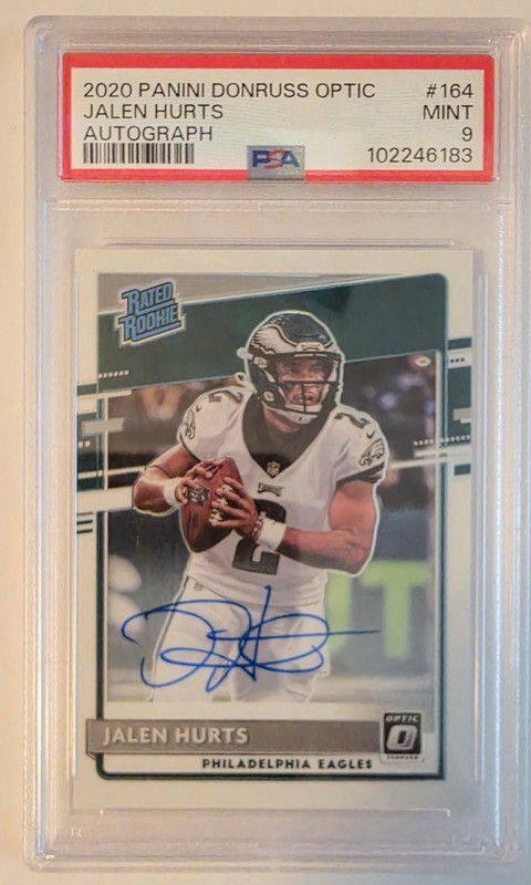 Panini 2020 Donruss Optic Rated Rookies Jalen Hurts RC Auto /150 #164 PSA 9