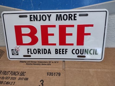 ENJOY MORE BEEF LICENSE PLATE FLORIDA BEEF COUNCIL **FREE SHIP** EMBOSSED ** NEW