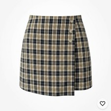 Plaid Schoolgirl Mini Skirt Size L Button Detail Academia Twee Brown Y2K Grunge