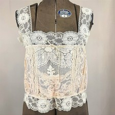 Vintage LORRIE KABALA Pink Ivory Lace S Camisole 80s Prairie Coquette Festival