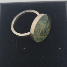 Artisan made green stamp ring silver. Size 5