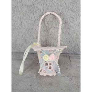 Mini Pink Crochet Basket with Pearls and Roses Decoration