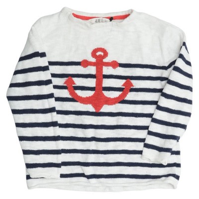 H&M, Strickpullover, Größe: 110/116, Weiß/Blau/Rot, Baumwolle, Streifen #B1Y
