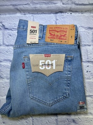 Levis 501 38X34 Original Straight Leg Mens Stretch Button Fly Denim Jeans New