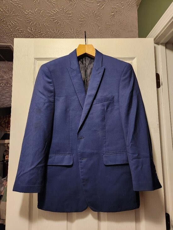 CALVIN Klein men's blue 100%wool sport coat blazer jacket  size: 42S