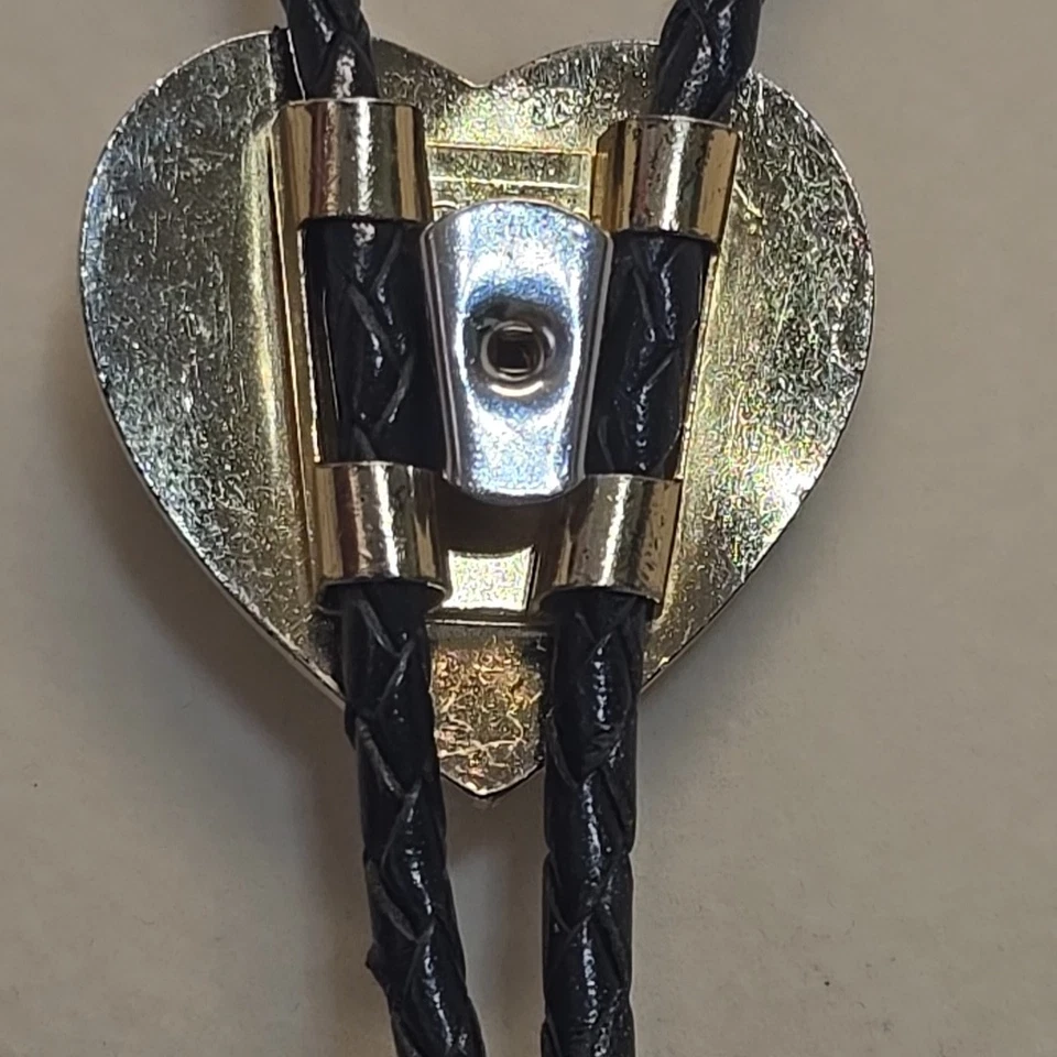 Vintage 925 & Leather Western Heart Bolo Necklace Lariat Bolero *tested* - Image 4 of 4