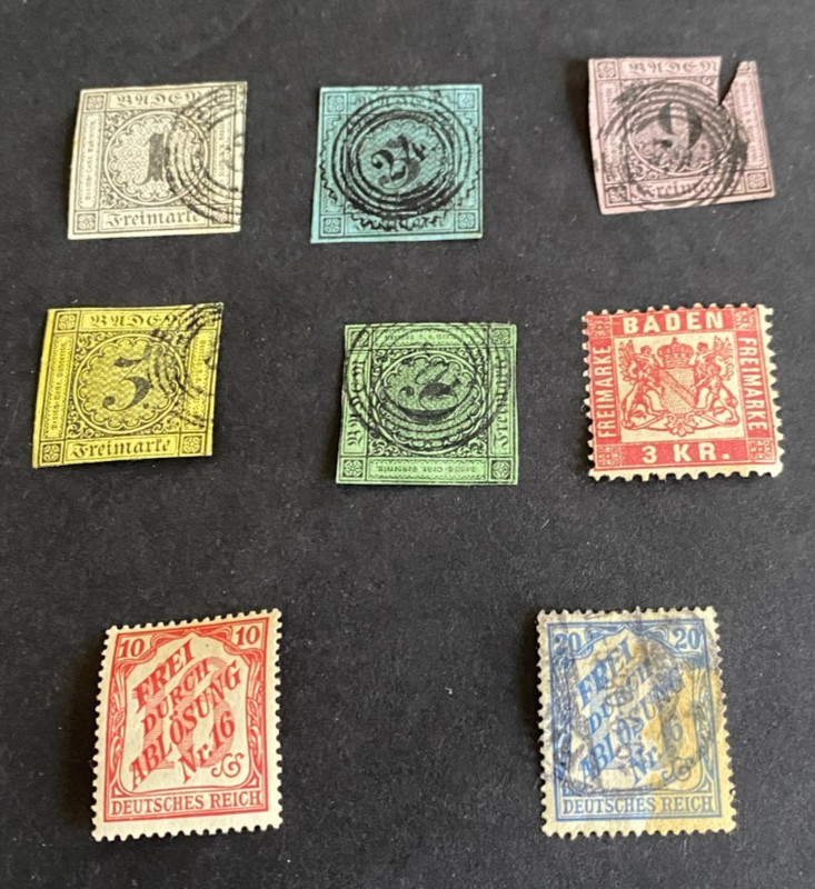 Early Baden Stamps 1851 Up Used plus 1905 Officials Used