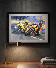 Barry Sheene Kenny Roberts MotoGP A3 print from painting by Greg Tillett poster
