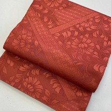 Kimono Authentic Chikuzen Hakata Ori Obi Pure Silk Flower Arabesque Eight Size M