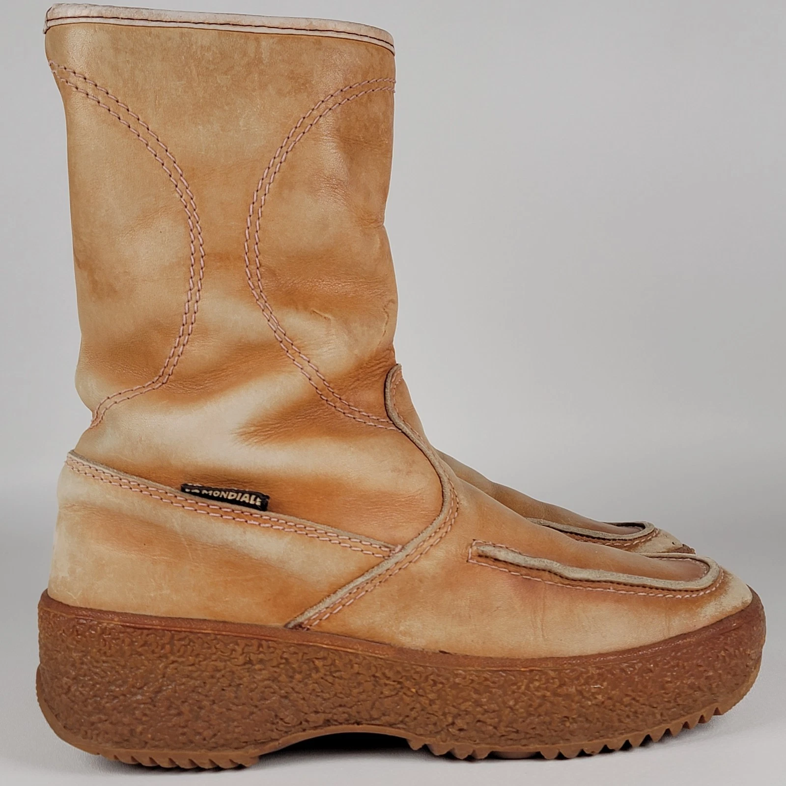 Vintage La Mondiale Italy Rambo Mens Boots Sherpa Lined Brown Leather , Size 8