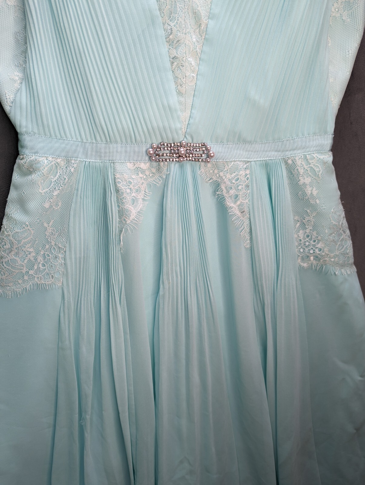 Monsoon Madison Mint Dress Uk Size 8 Party Cocktail Lace Pearl Party Prom Pretty image 2