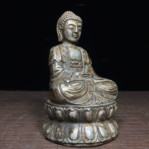 Antigua estatua de Buda de plata esterlina de 5,4" antigua de China de estatua de Sakyamuni - Imagen 4 de 8