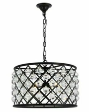 Crystal Chandelier 6 Light Fixture 20" Matte Black Kitchen Island Dining Room