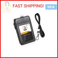 Teskyer Badge Holder with Side Zip Pocket, Multiple Card Slots Leather ID Holder