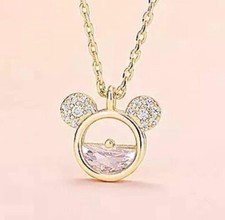NEW Girls Gold Plated Crystal Mickey Mouse Ears Necklace - 10mm x 10mm