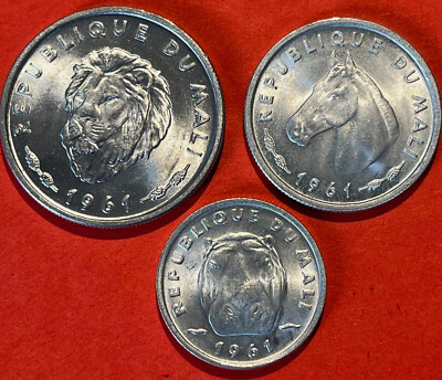 Mali Republik  - 5 + 10 + 25 Francs 1961 #2+3+4 in Top Erhaltung, rare
