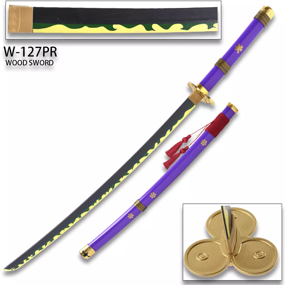 102cm Cosplay One piece zoro new sword enma sword weapon Katana Samurai  Purple Wooden wood Sword model Anime show Costume party