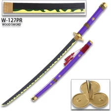 One Piece - Roronoa Zoro's Purple "Enma" Wood Sword Katana w/Plastic Scabbard