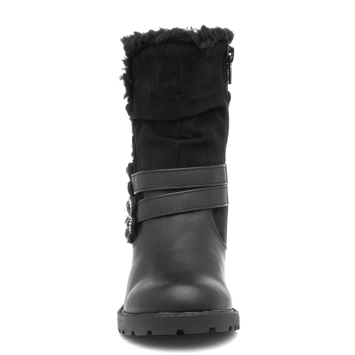 Walkright Girls Boots Black Zip Up Floral Diamante Calf Boot Shoe Zone