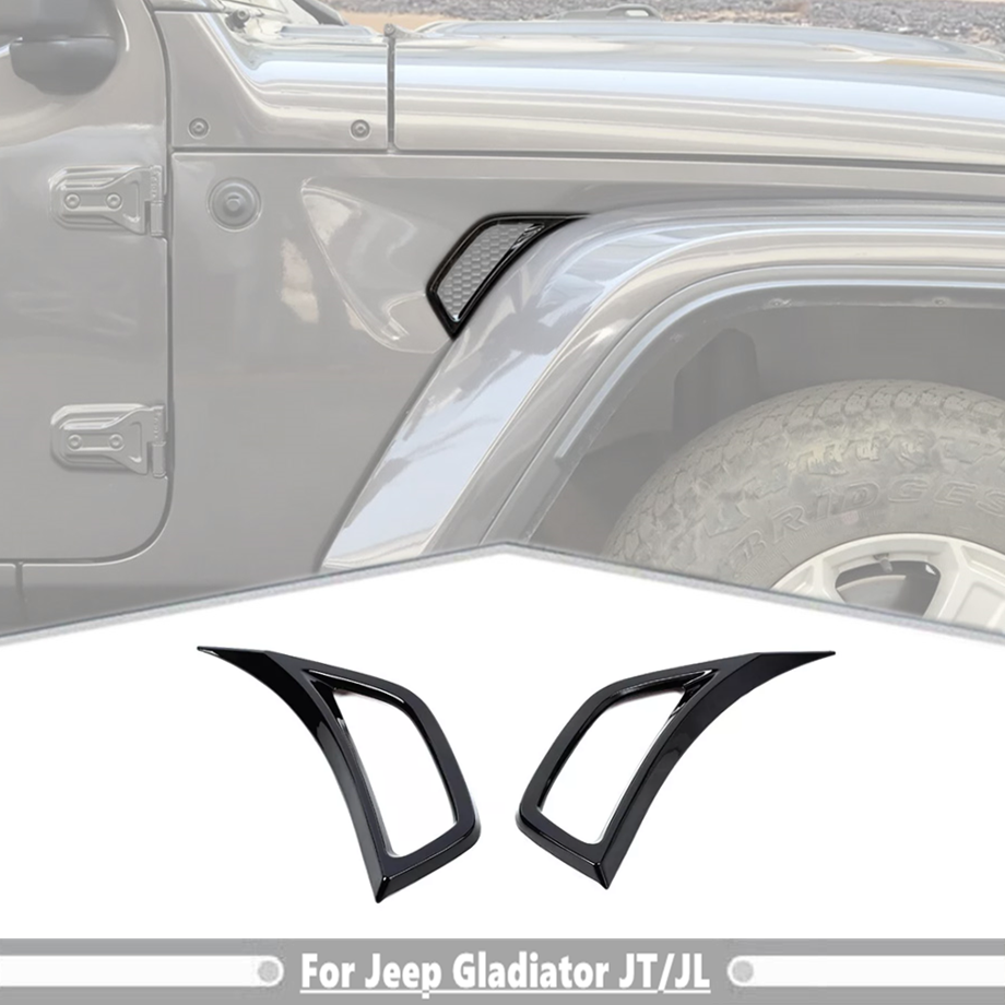 For Jeep Gladiator JT/JL 2018-2025 ABS Black Side Fender Air Vent Cover Trim 2P
