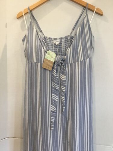 NWT SALTY LEMON Dress L Maxi Blue Vertical Stripe $49 Bandeau Tie Spaghetti Slip