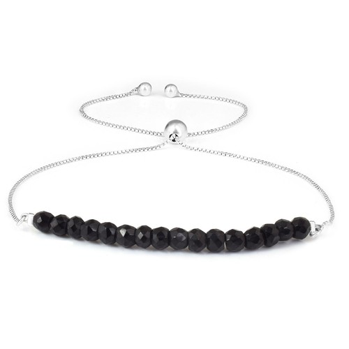 Natural Black Spinel Beads 925 Silver Bolo Chain Handcrafted Slider Bracelet - Picture 3 of 5