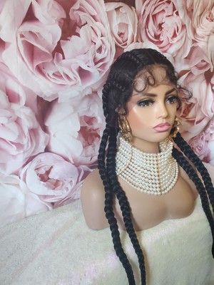 Beautiful braided lace front wig with jewelry 32 Inch Long Curly Braided Wigs Box Braiding Wig with Baby  main image 3