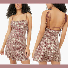 NWT $108 Free People [ Small ] Kai Tie Strap Minidress in Coffee Combo #T1662